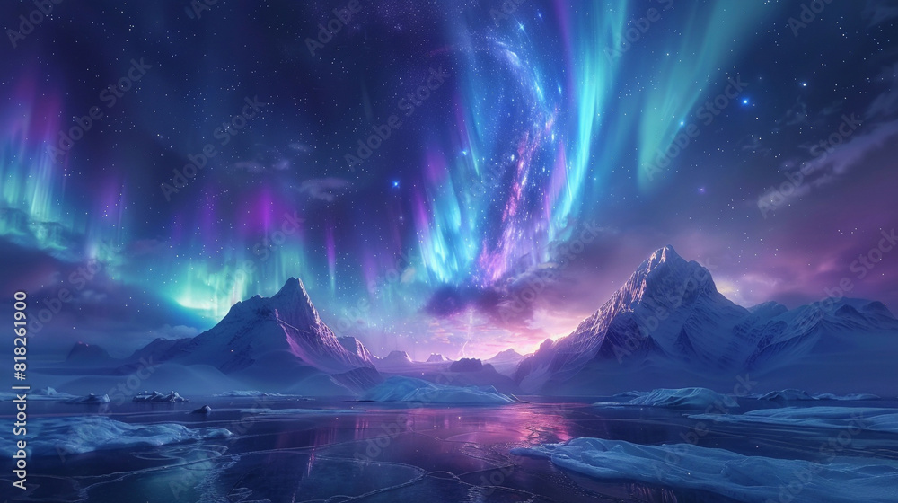 Fantasy Starry Night Sky in Blue and Purple A Magical Journey Through Celestial Colors and Dreamlike Landscapes