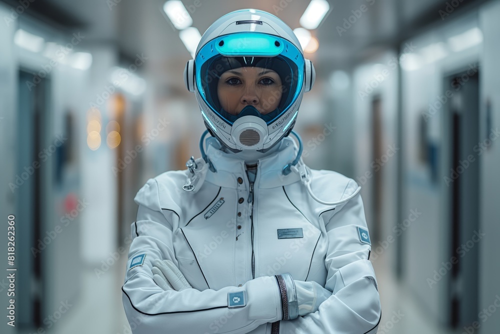 Woman in a spacesuit posing confidently, sci-fi Woman in a spacesuit posing confidently, sci-fi