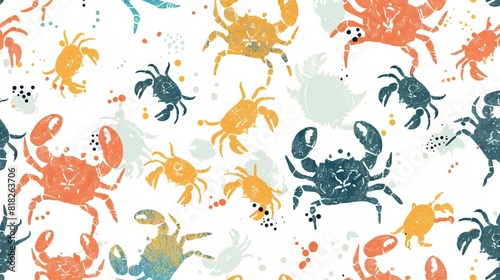 colorful crab footprints seamless pattern cute nautical digital illustration