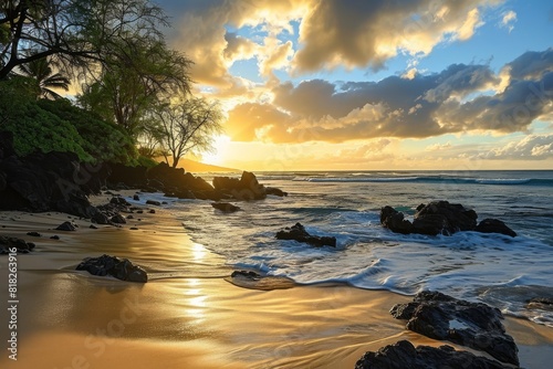 Sunset Serenity on a  Beach, A peaceful sunrise from a beach, Ai generated