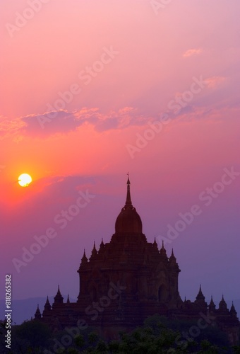 Sunrise Over Stupa Temple In Bagan  Myanmar  Burma