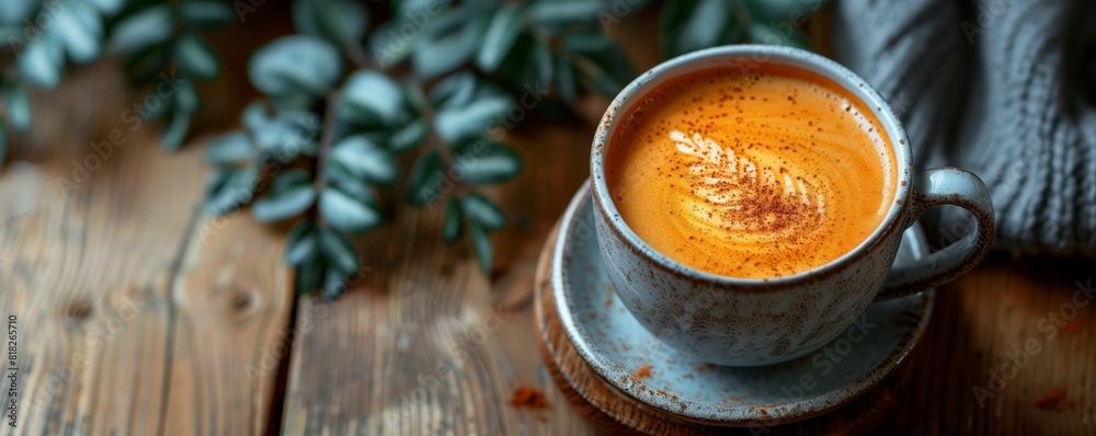 Steaming coffee cup with a cozy sweater Steaming coffee cup with a cozy sweater