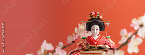 Uma boneca Hina é uma boneca tradicional japonesa usada para celebrar o Festival das Bonecas em março, normalmente consistindo em várias camadas com detalhes intrincados e roupas decorativas photo