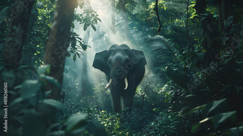 An elephant in the jungle with moonlight photo