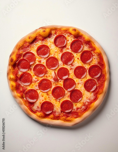 A pepperoni pizza with pepperoni and cheese on it