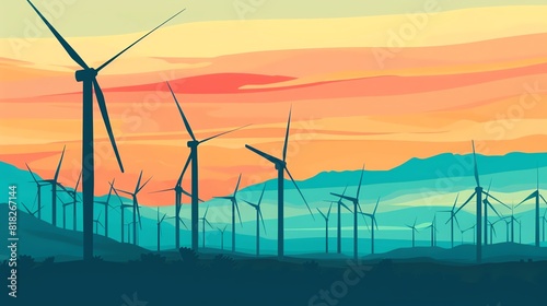 wind power flat design top view turbines cartoon drawing Analogous Color Scheme photo