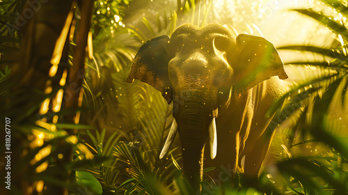 An elephant in the jungle with moonlight photo