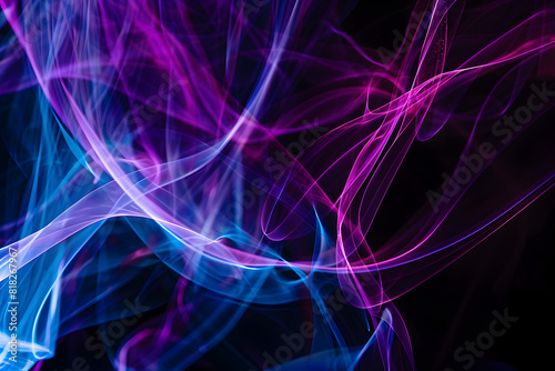 Abstract neon lines creating a mesmerizing blue and purple galaxy. A stunning cosmic display on black background.