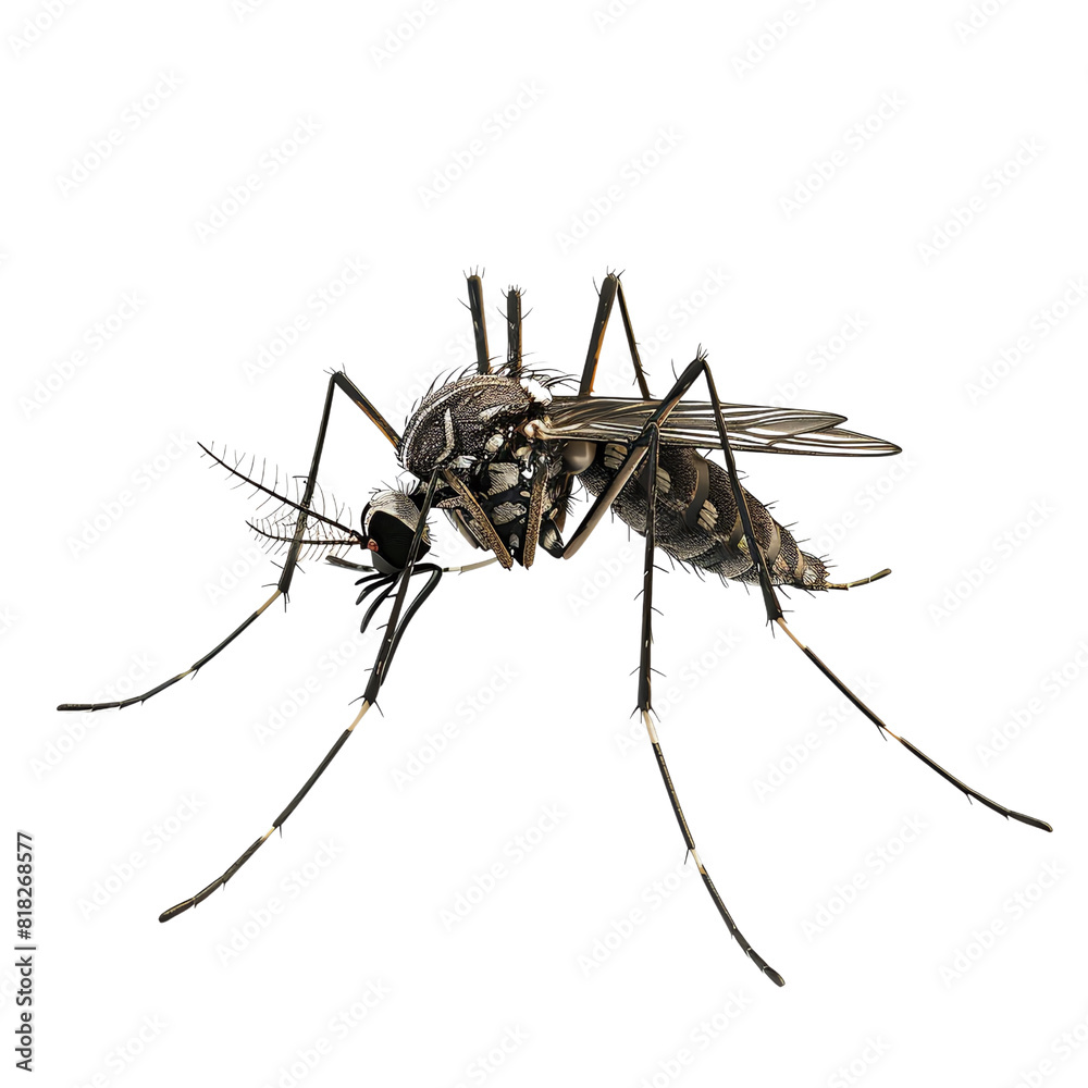 Close-up of a mosquito on a transparent background, highlighting detailed features. High-quality stock photo for educational and medical use. Close-up of a mosquito on a transparent background, highlighting detailed features. High-quality stock photo for educational and medical use.