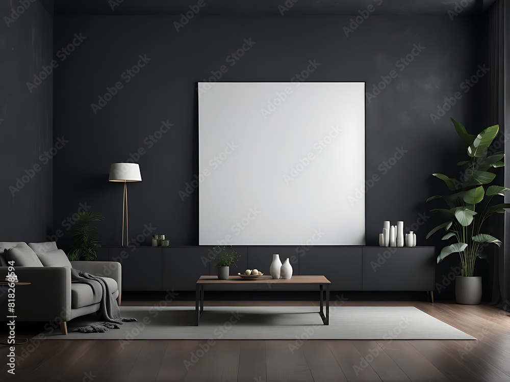 empty screen in a living room interior on an empty dark wall background design,3D rendering empty screen in a living room interior on an empty dark wall background design,3D rendering