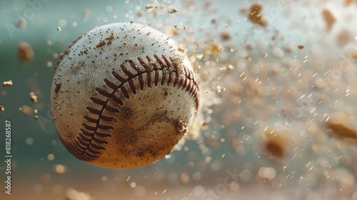 A baseball is in the air with a lot of dirt and sand around it