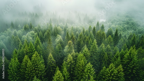 A forest with trees covered in fog photo