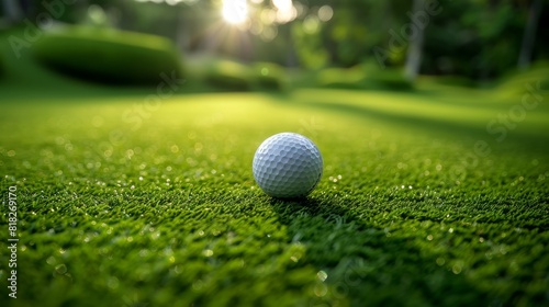 A white golf ball is sitting on a green grass field