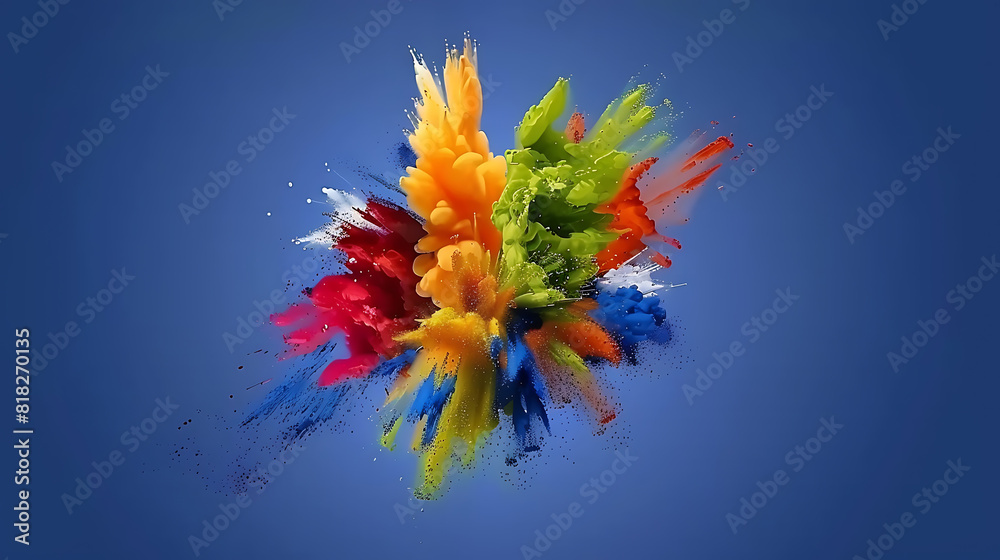 abstract splatter of colored dust powder isolated on blue wall abstract splatter of colored dust powder isolated on blue wall