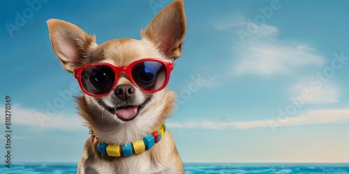 photo illustration of a cute dog wearing glasses to welcome the summer holidays © sanstudio