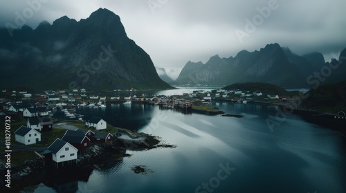 Enchanting Lofoten: Aerial View of Norway's Coastal Charm. Generative AI