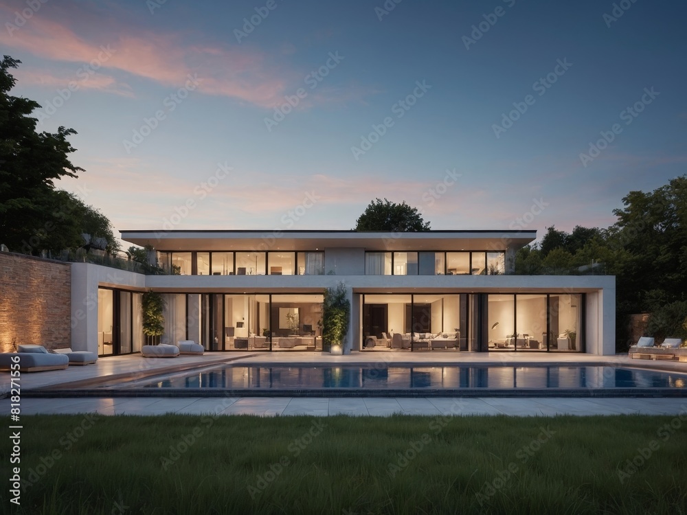 Fototapeta premium Modern residential district with green roof and balcony generated by AI