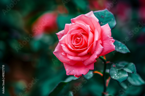 A pink rose with water droplets on it