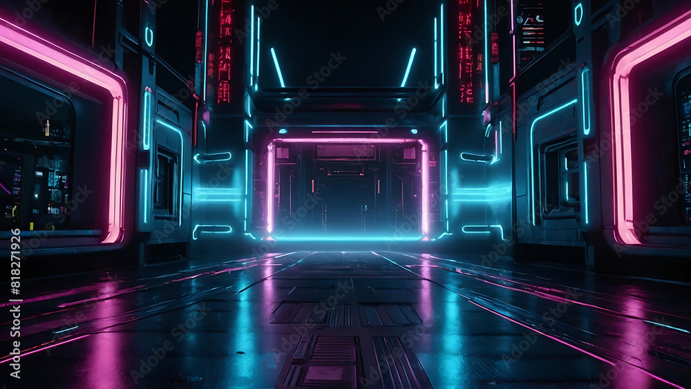 Futuristic Cyberpunk City Alleyway With Neon Lights Futuristic Cyberpunk City Alleyway With Neon Lights