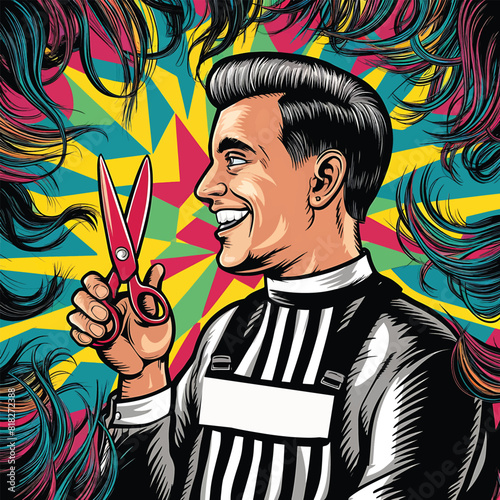 Free vector barbershop haircutter pop art vector portrait, illustration