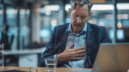 Visualizing an businessman experiencing chest pain 