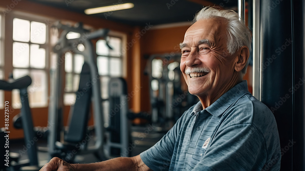 Elderly Man Enjoying Exercise at Indoor Gym During Morning Workout Elderly Man Enjoying Exercise at Indoor Gym During Morning Workout
