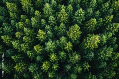 Aerial view of a forest with lots of green trees