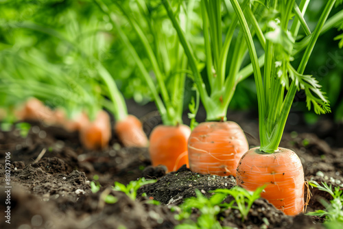 Many carrots growing in the soil