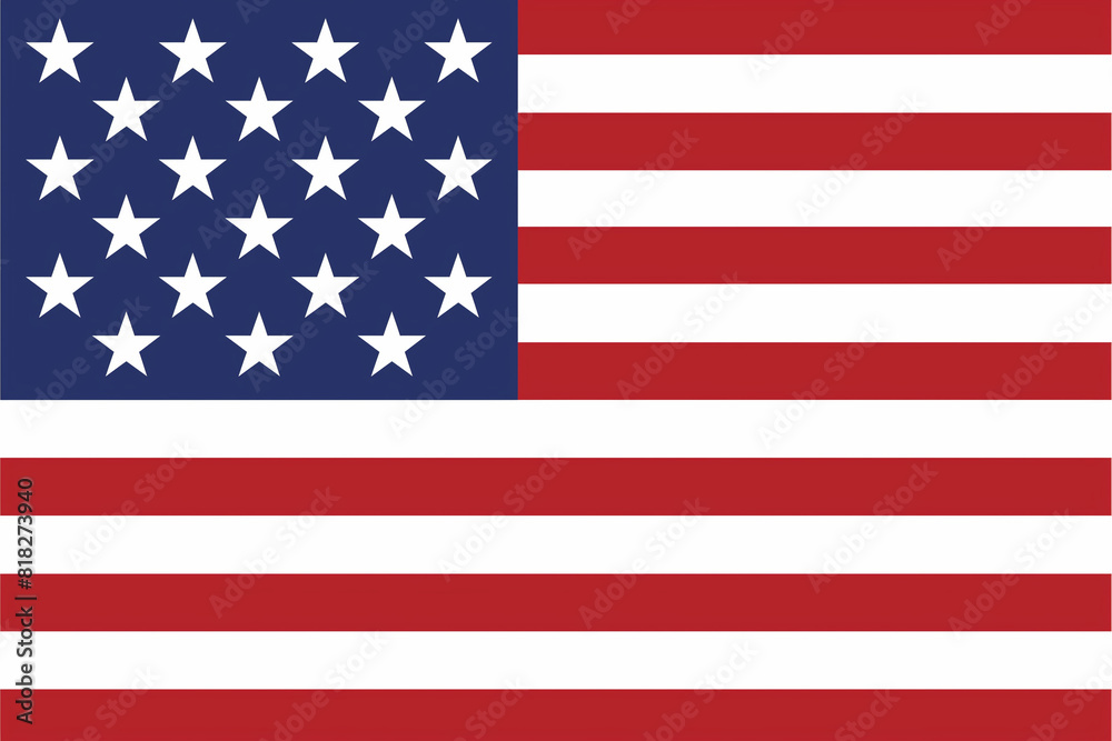 Naklejka premium **: A USA flag infographic: the original green hues transformed into royal blue. The stars form constellations, guiding economic growth. The stripe lines encode data on trade, innovation,