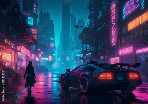 Cyberpunk Cartoon City: Futuristic Street Scene