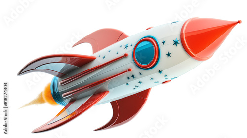 Colorful modern rocket ship in space exploration isolated on a transparent background