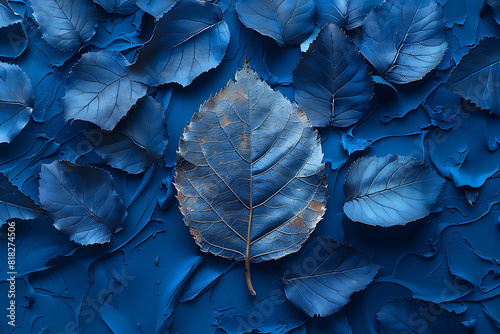 Aged Waxy Carnauba Leaf on Blue Canvas - Top View photo