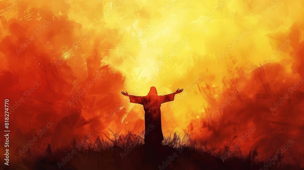 silhouette of jesus with arms raised in spiritual redemption inspirational christian concept digital illustration silhouette of jesus with arms raised in spiritual redemption inspirational christian concept digital illustration