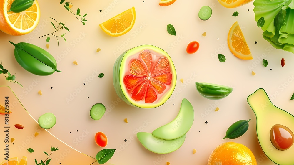 A vibrant blend of citrus and avocado creating a fresh colorful feast for the eyes A vibrant blend of citrus and avocado creating a fresh colorful feast for the eyes
