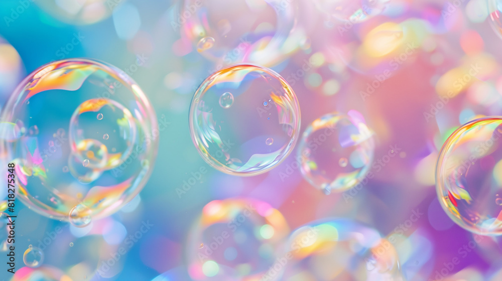 Rainbow soap bubbles on bright colorful background close up Rainbow soap bubbles on bright colorful background close up