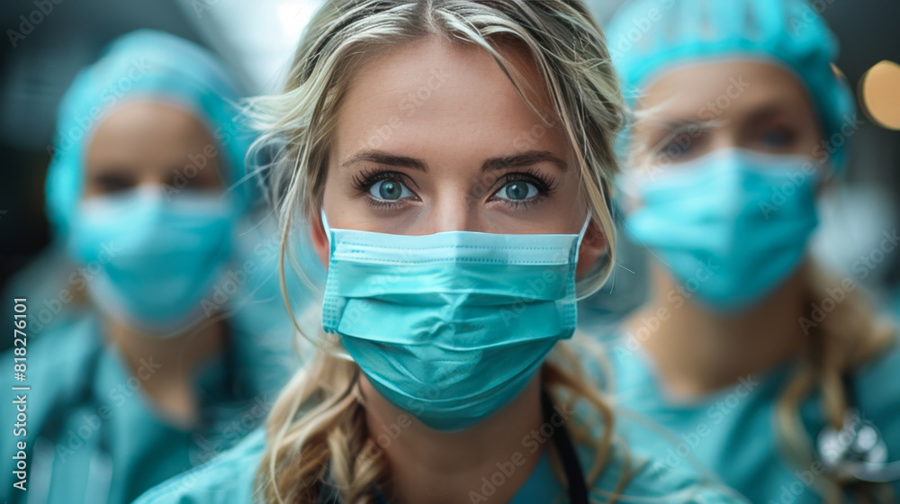 Close-Up of Woman with Azure Eyes in Surgical Mask Close-Up of Woman with Azure Eyes in Surgical Mask