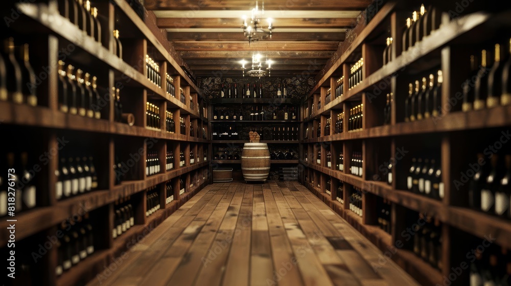 luxurious wine cellar interior with wooden shelves and bottles ai generated image