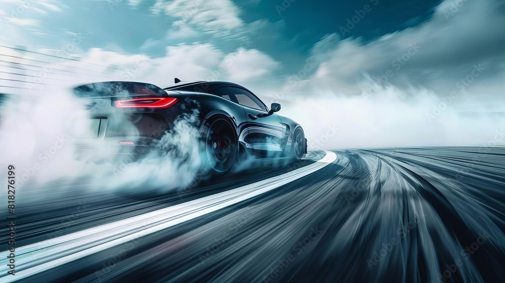 Obraz premium powerful sports car drifting with smoke on racing track abstract automotive photography