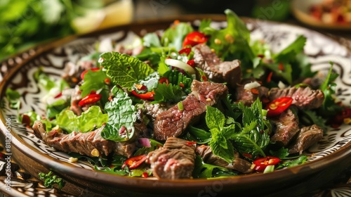 Thai Beef Salad Yam Nua  A spicy and tangy beef salad photo