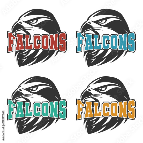 Falcons, Illustration Clip Art Design Shape. Mascot Silhouette Icon Vector.