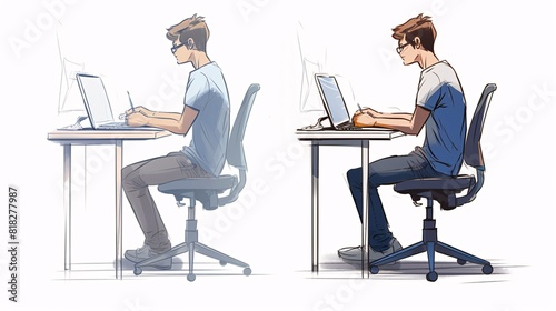 man Working on laptop Illustration
