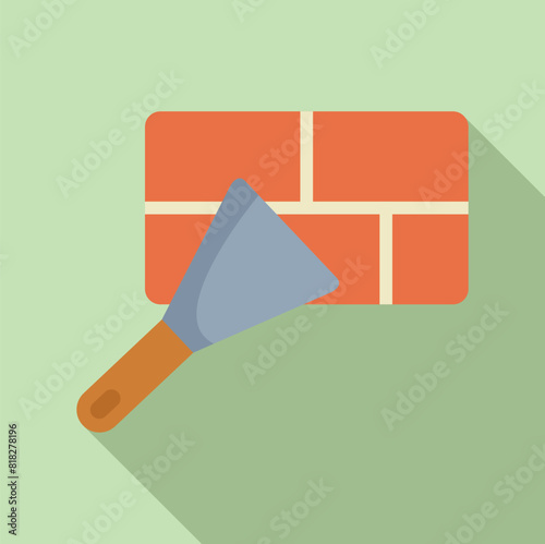 Vector illustration icon featuring a scraper tool on a ceramic tile with long shadow effect