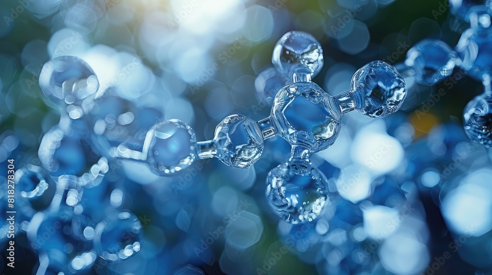 Macro close-up of complex molecular structure in blue light, showcasing intricate details and scientific concepts in biotechnology. Macro close-up of complex molecular structure in blue light, showcasing intricate details and scientific concepts in biotechnology.