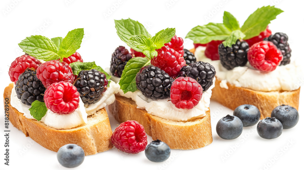 Goat cheese and berries mini-sandwiches isolated on a transparent background Goat cheese and berries mini-sandwiches isolated on a transparent background