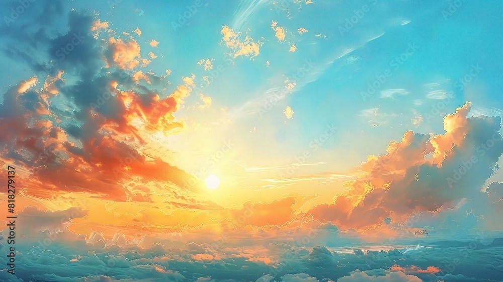 Fototapeta premium sunny skies, where a brilliant sun bathes the landscape in a golden glow