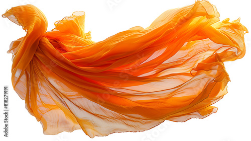 Orange swirl cloth flying on white background