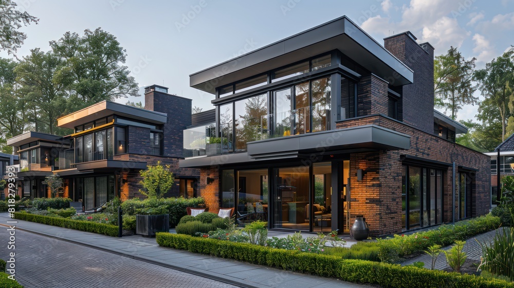 Modern Luxury Home at Dusk - Elegant modern house with large glass windows and sophisticated outdoor lighting. Modern Luxury Home at Dusk - Elegant modern house with large glass windows and sophisticated outdoor lighting.