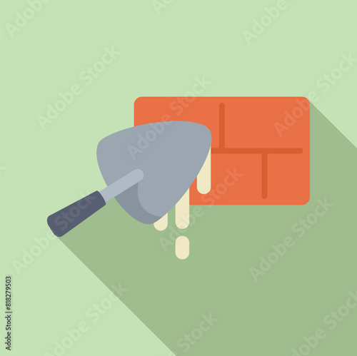 Flat design vector of a cement trowel spreading mortar on bricks