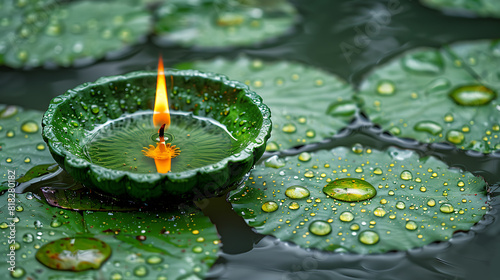 Festival of Diwali- Imagine the fresh environment of green leaves illuminated by red lamp