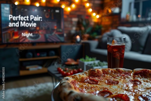Perfect Pair Pizza and Movie Night  A Comfortable Living Room Scene